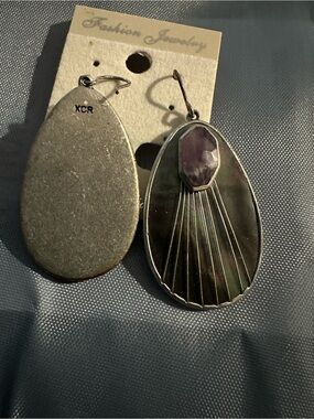 WHIT Oval Shell Drop Earrings with Purple Accent